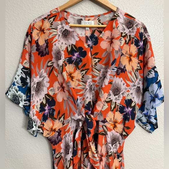 Johnny Was Jade Deepika Tie Front Midi Floral Silky Orange Dress - Picture 3 of 12